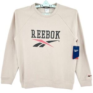Reebok Classic Men's Pullover Crewneck Active Sweatshirt Sz M Logo Beige Tan NWT